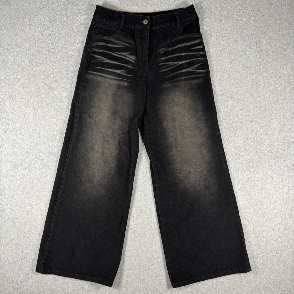 Y2K COLLUSION ASOS Black Corduroy Wide Leg Pants Distressed Faded Size 6/32